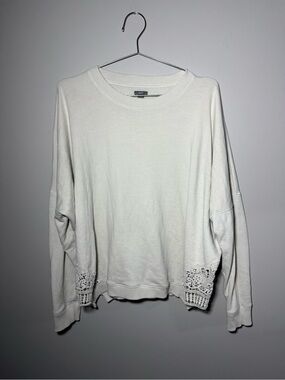 Aerie Crochet Lace Embroidery Pullover Sweater Sweatshirt Cream Oversized Size M